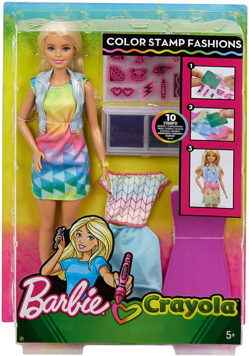 Barbie Crayola Colour Stamp Fashion Set, Collectible Kids Toys Blonde FRP05 Toy