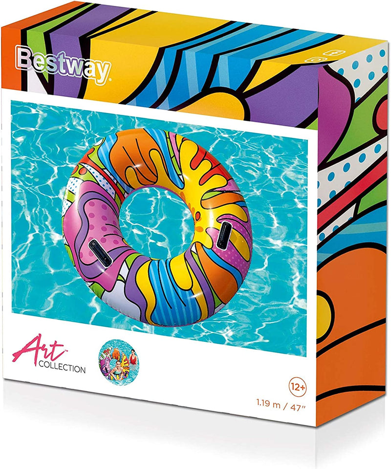 Bestway 36125-19 Inflatable Rubber Ring, Swimming Float with Pop-Art Design, Multi-Colour