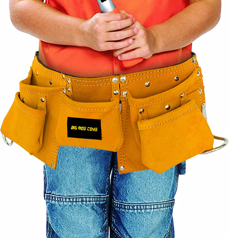 Big Mo's Toys Tool Belt - Kids Brown Faux Suede Pretend Play Belt for Tools with Adjustable Strap