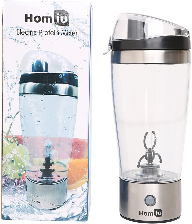 Homiu Protein Shaker Bottle Electric Mixer Automatic Movement Vortex Tornado 450ml Detachable into Cup Leak Proof