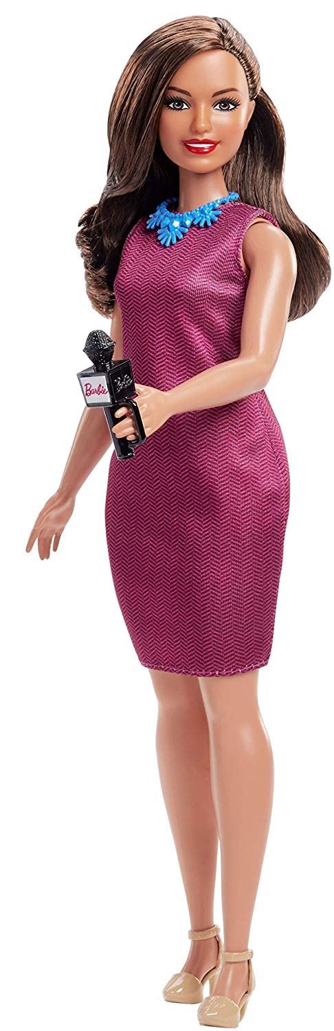 Barbie Career 60th Doll, I Can Be a Journalist, Curvy Doll with Microphone, Brunette