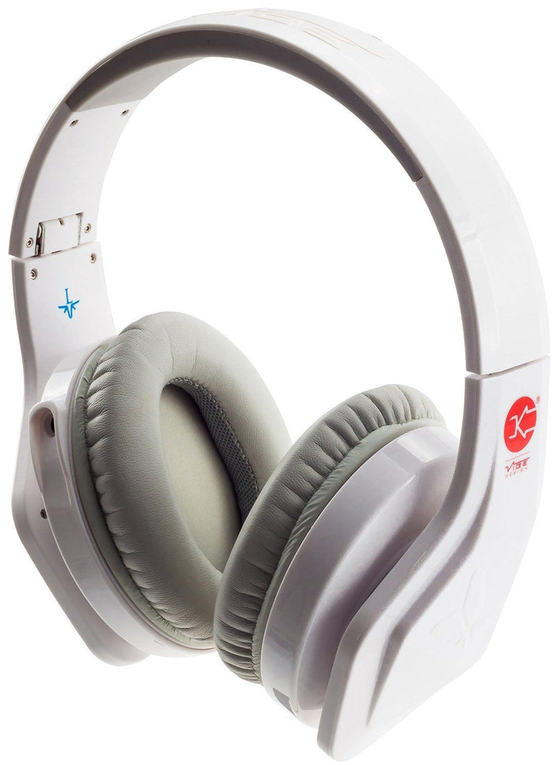 Vibe FLI Over-Ear Foldable Headphones with In-Line Microphone - White