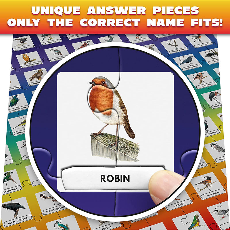 100 PICS Birds Jigsaw Quiz | Family Puzzle + Fun Quiz | 1-8 Players | Large Table Game | 45 Minutes Playing Time
