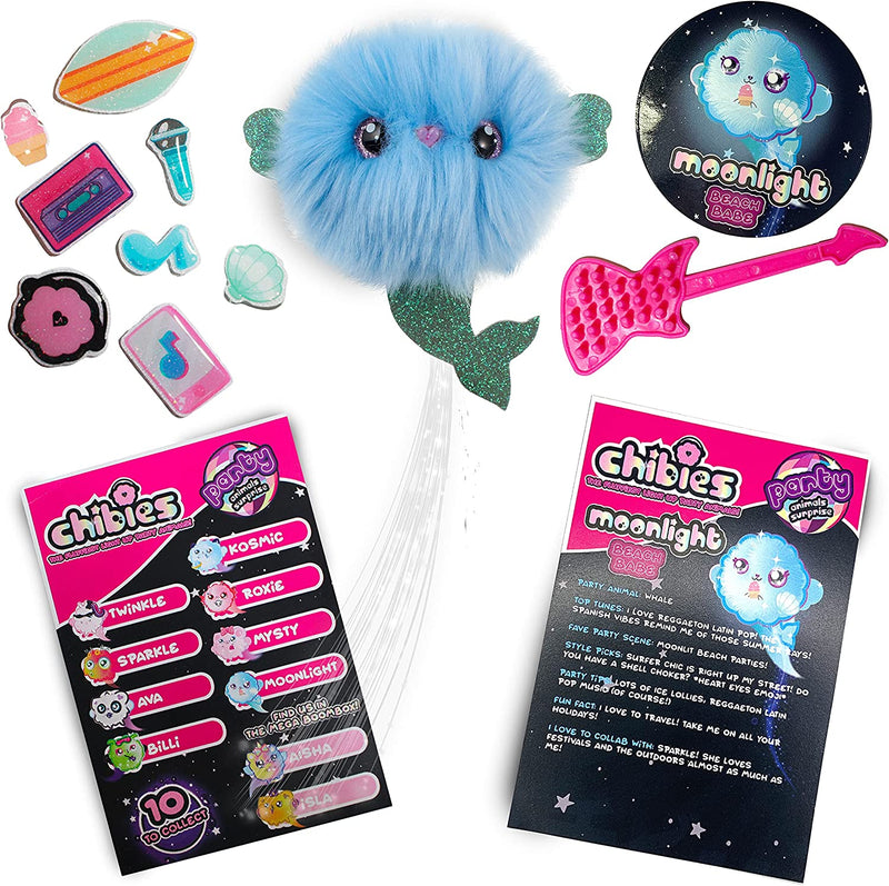 CHIBIES Boom Box - Moonlight | Cute Fluffy Party Pets That Flash to the Beat of Music | Interactive Animal Soft Toy Characters