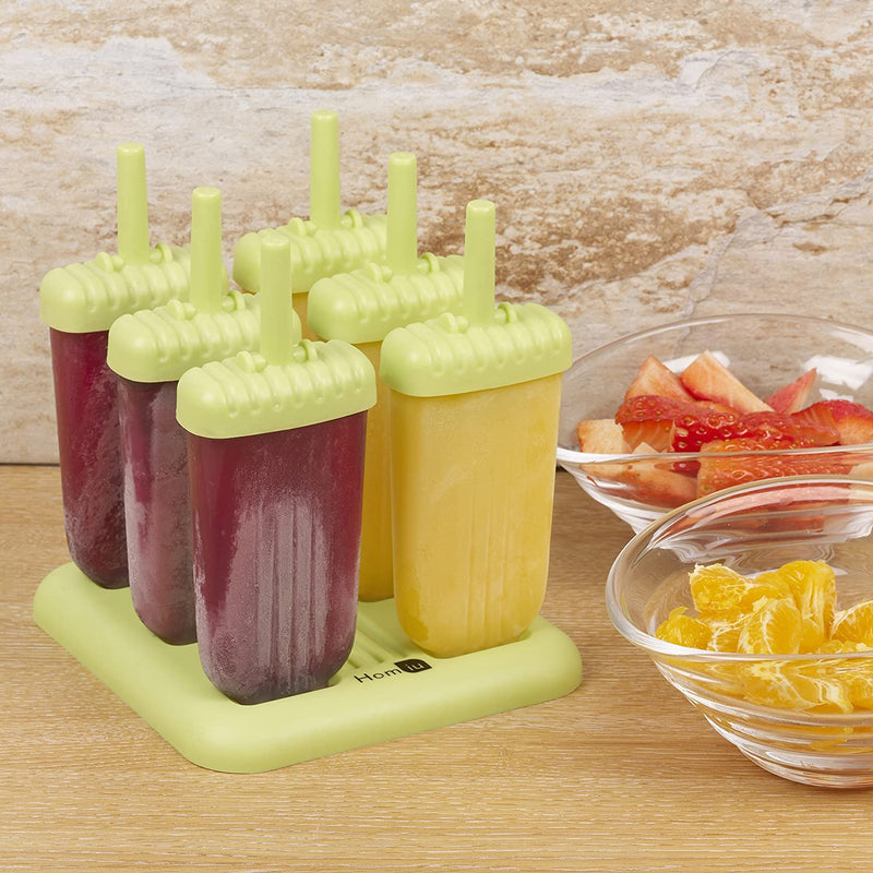 HOMIU Reusable Ice Pop/Popsicle Moulds -6 PACK- DIY, Lid+Base -BPA Free (Green)