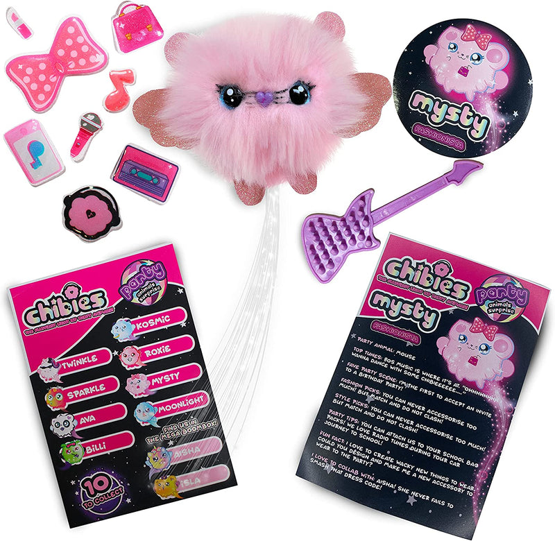 CHIBIES Boom Box - Mysty | Cute Fluffy Party Pets That Flash to the Beat of Music | Interactive Animal Soft Toy Characters