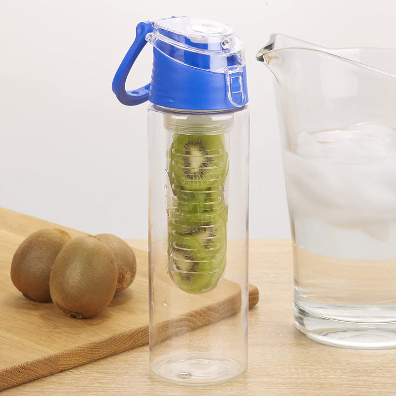 HOMIU Premium Fruit Infusion water Bottle -700ml- Flip Lid & Handle Sport+Health Blue