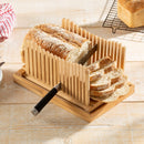 Homiu Bamboo Bread Cutter with Guide Foldable Loaf Slicer for Homemade Loaves, Cakes, Natural Bamboo Adjustable Thickness Design