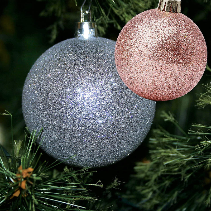 R N' D Toys 100 Rose Gold and Silver Christmas Ornament Balls Shatterproof + 100 Metal Ornament Hooks, Hanging Ornaments for Indoor/Outdoor Christmas Tree, Holiday Party, Home Décor