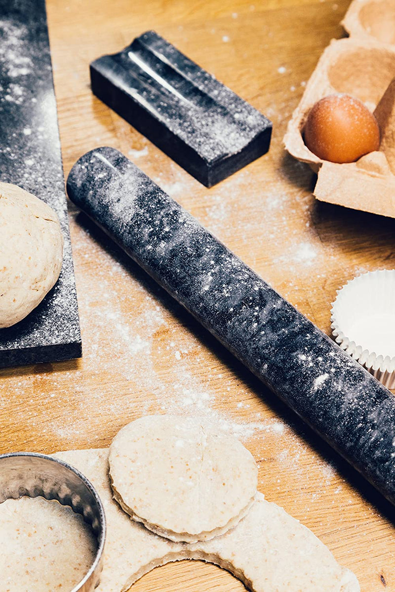 Homiu Marble Rolling Pin with Stand Hard-Wearing Dishwasher Safe 39 X 4 Centimetres Marble Design
