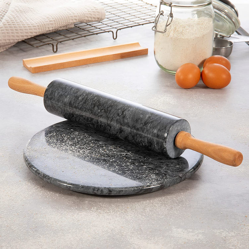 Homiu Marble Rolling Pin for Baking with Wooden Stand