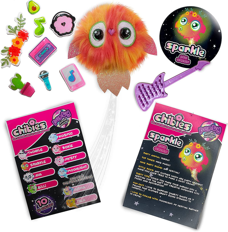 CHIBIES Boom Box - Sparkle | Cute Fluffy Party Pets That Flash to the Beat of Music | Interactive Animal Soft Toy Characters