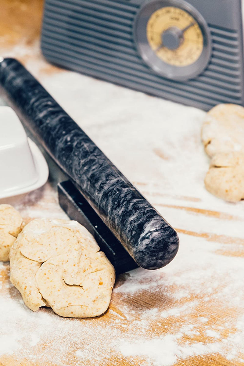 Homiu Marble Rolling Pin with Stand Hard-Wearing Dishwasher Safe 39 X 4 Centimetres Marble Design