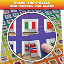 100 PICS Flags Jigsaw Quiz | Family Puzzle + Fun Quiz | 1-8 Players | Large Table Game | 45 Minutes Playing Time