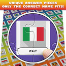 100 PICS Flags Jigsaw Quiz | Family Puzzle + Fun Quiz | 1-8 Players | Large Table Game | 45 Minutes Playing Time
