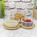 HOMIU 3PCE GLASS CONTAINERS WITH FLAT BAMBOO LIDS (Round Set)