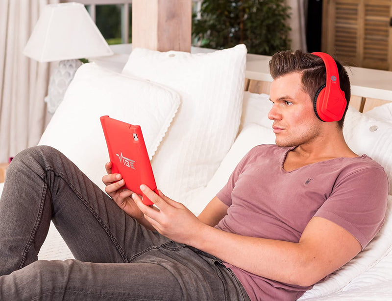 Vibe FLI Over-Ear Foldable Headphones with In-Line Microphone - Red