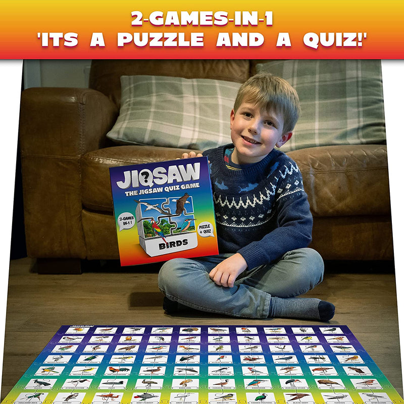 100 PICS Birds Jigsaw Quiz | Family Puzzle + Fun Quiz | 1-8 Players | Large Table Game | 45 Minutes Playing Time