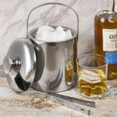 Homiu Ice Bucket with Lid and Tongs Stainless Steel Double Wall 1.5 Litre Container Cube Thick Pail with Tweezers