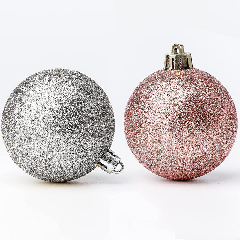 R N' D Toys 100 Rose Gold and Silver Christmas Ornament Balls Shatterproof + 100 Metal Ornament Hooks, Hanging Ornaments for Indoor/Outdoor Christmas Tree, Holiday Party, Home Décor