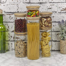 Homiu Food Storage Containers with Airtight Bamboo Lids Glass Set of 6 Jars