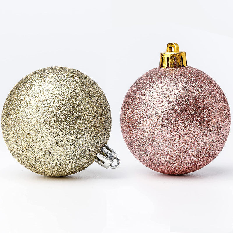 R N' D Toys 100 Rose Gold and White Gold Christmas Ornament Balls Shatterproof + 100 Metal Ornament Hooks, Hanging Ornaments for Indoor/Outdoor Christmas Tree, Holiday Party, Home Décor