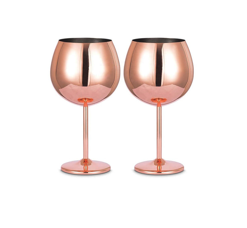 Homiu Stainless Steel Gin Glass 700ml, 2 Pack, Rose Gold, Round Glasses Gift Set Shatterproof Goblet