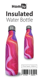 Homiu Water Bottle Print Design Insulated Double Walled Hot or Cold Stainless Steel Vacuum Flask Reusable (Pink Swirl 500ml)