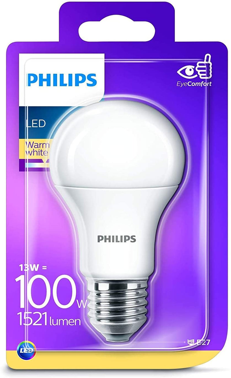 Philips LED E27 Edison Screw Light Bulb, Frosted, 13 W (100 W) - Warm White [Energy Class A+]