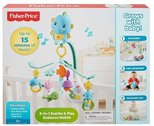 Fisher Price 3-in-1 Soothe and Play Seahorse Mobile, Baby Cot Mobile with Music and Sounds