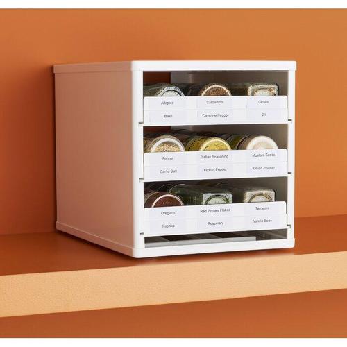 YouCopia Classic SpiceStack 18-Bottle Spice Rack Organizer with Universal Drawers, White