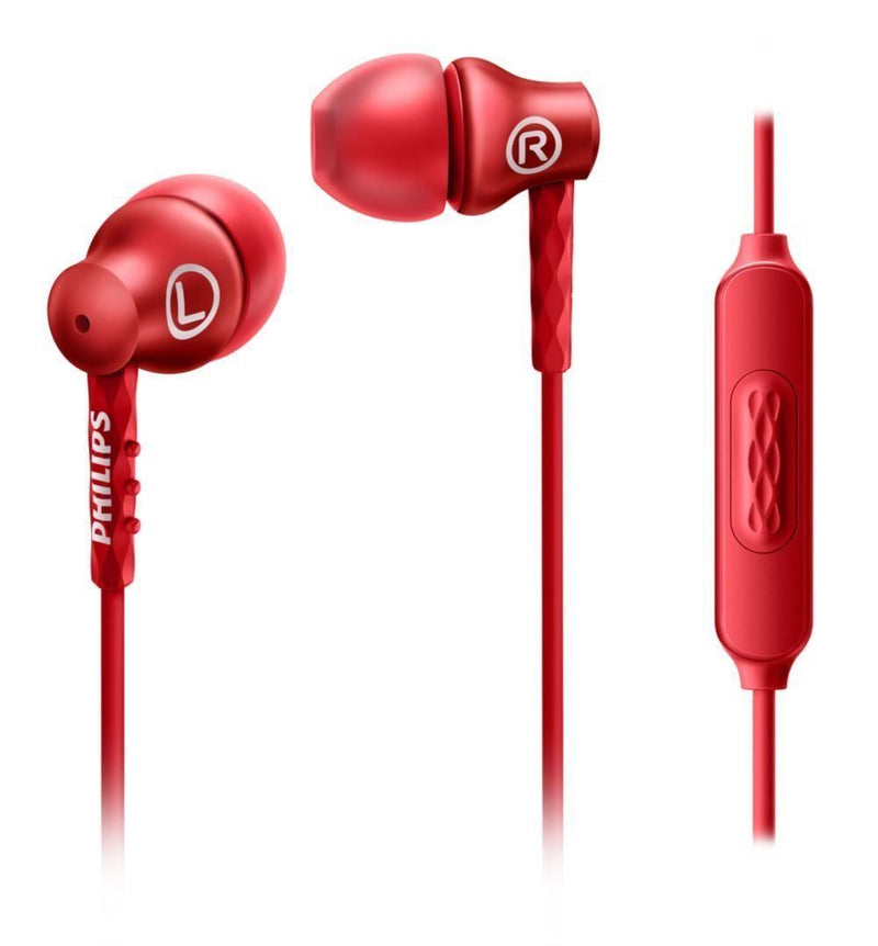 Philips In-Ear Headphones with Microphone, 8.6 mm Driver, Semi-closed System Red