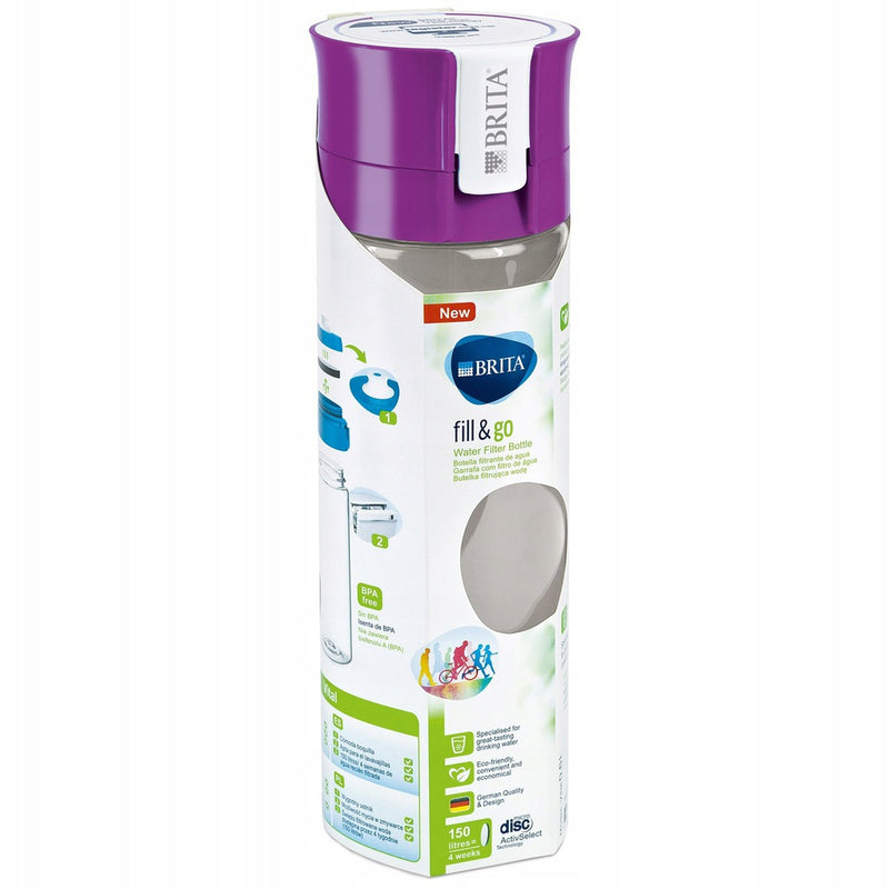 BRITA Fill and Go Vital Water Filter Bottle BPA Free, Purple, 600 ml with, Pack of 4 MicroDiscs