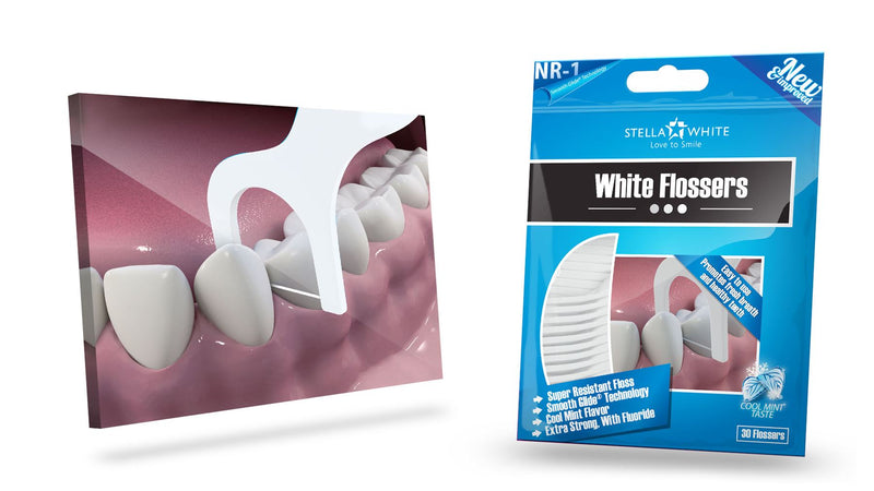 Stella White Flossers with Smooth Glide Technology 24 Packs of 30 Floss Sticks Cool Mint Extra Strong with Fluoride