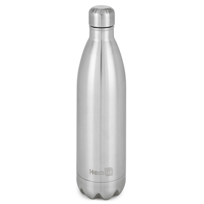 Homiu Water Bottle Vacuum Insulated Flask Ultimate Hot and Cold Double Walled Stainless Steel (Silver, 1L)