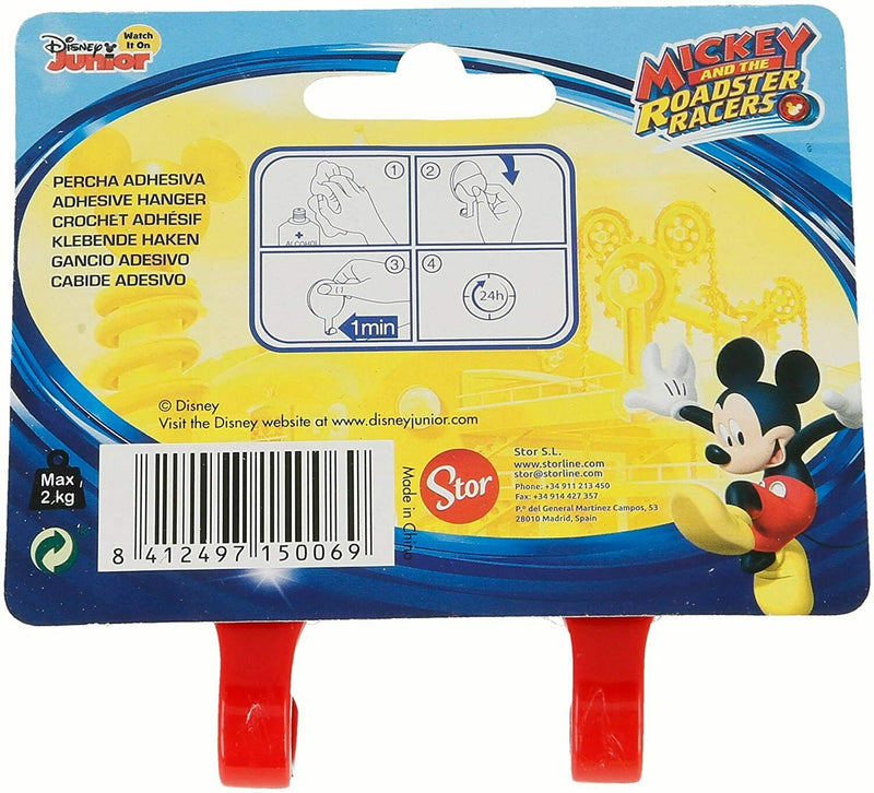 Stor Disney Mickey Set of 2 Small Oval Plastic Adhesive Hangers, Kids