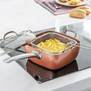 Homiu 4 In 1 Multi Pan Deep Fry Chips Copper Kitchen Basket Glass Lid Bake Food