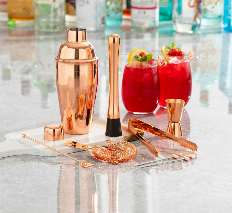 Homiu Copper Cocktail Making 10 Pack Rose Gold Boston Shaker Stainless Mixer Set