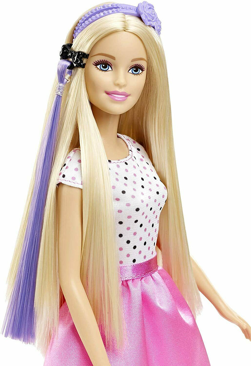 Barbie Doll with Hair Accessory Mattel Dolls Blonde Classic Collectible Pink