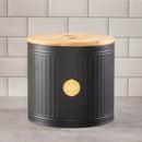 Homiu Ribbed Bread Bin, Bamboo Lid Food Storage Grey Premium Coffee