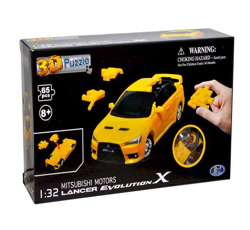Happy Well 1:32 Mitsubishi Lancer Evolution 3D Jigsaw Puzzle, 65 Piece, Yellow Boy