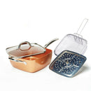 Homiu 4 In 1 Multi Pan Deep Fry Chips Copper Kitchen Basket Glass Lid Bake Food