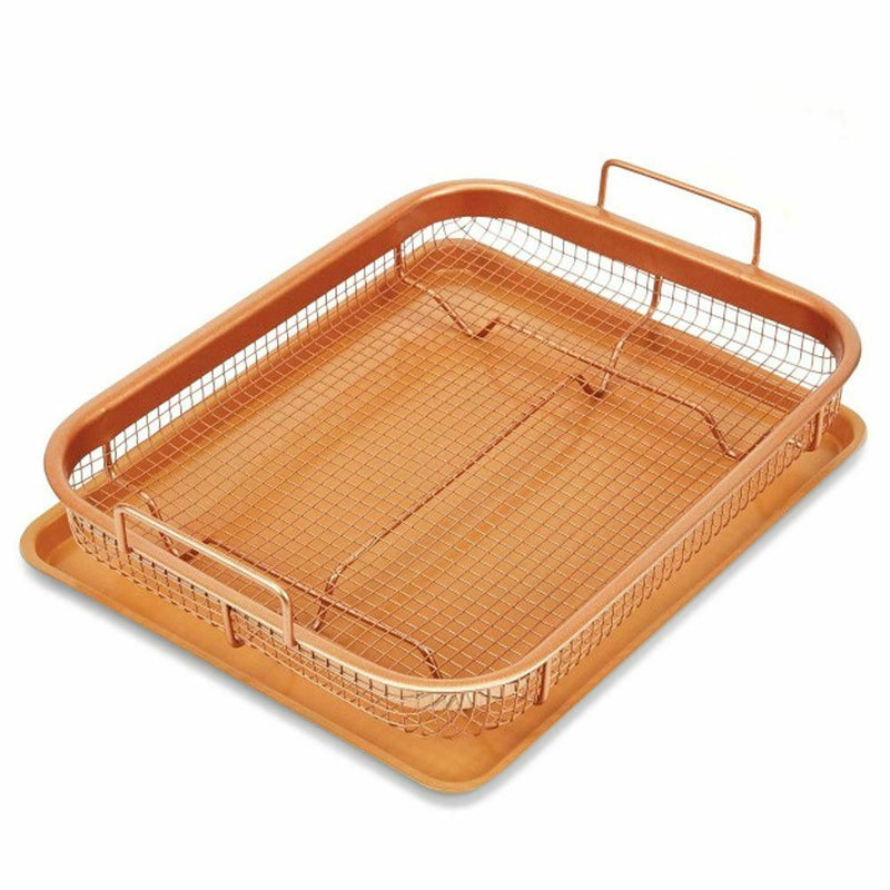 Homiu Rectangle Crisper And Tray Set Non Stick Copper Effect Food Air Fry Chips