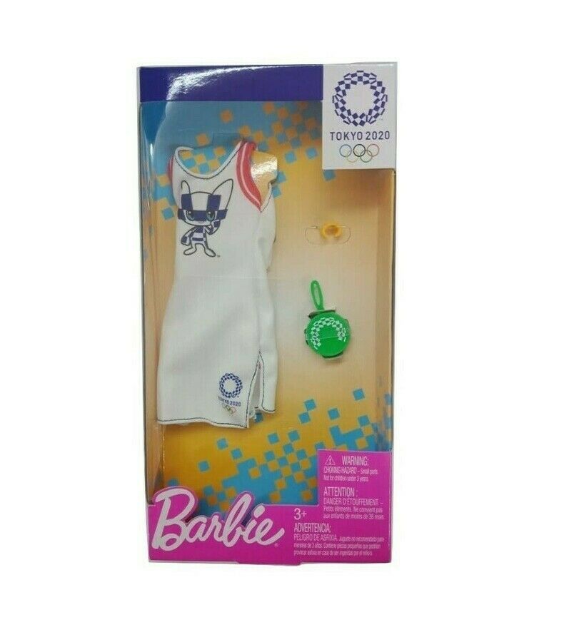 Barbie Famous Fashions Olympics 2020 White Dress Toy, Collectible Set, Gift, NEW
