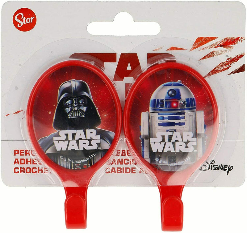 Stor Star Wars Set of 2 Oval Plastic Adhesive Hangers, Children's Home