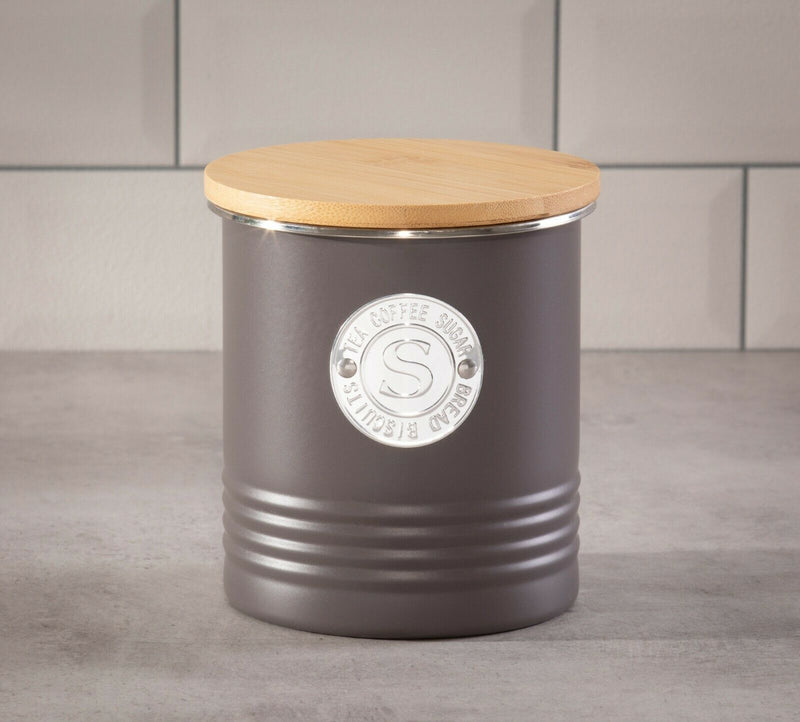 Homiu 3 Set Canister Bamboo Lid Food Storage Cream, Black, Grey Premium Coffee Tea