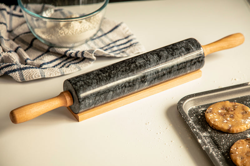 Homiu Marble Rolling Pin for Baking with Wooden Stand