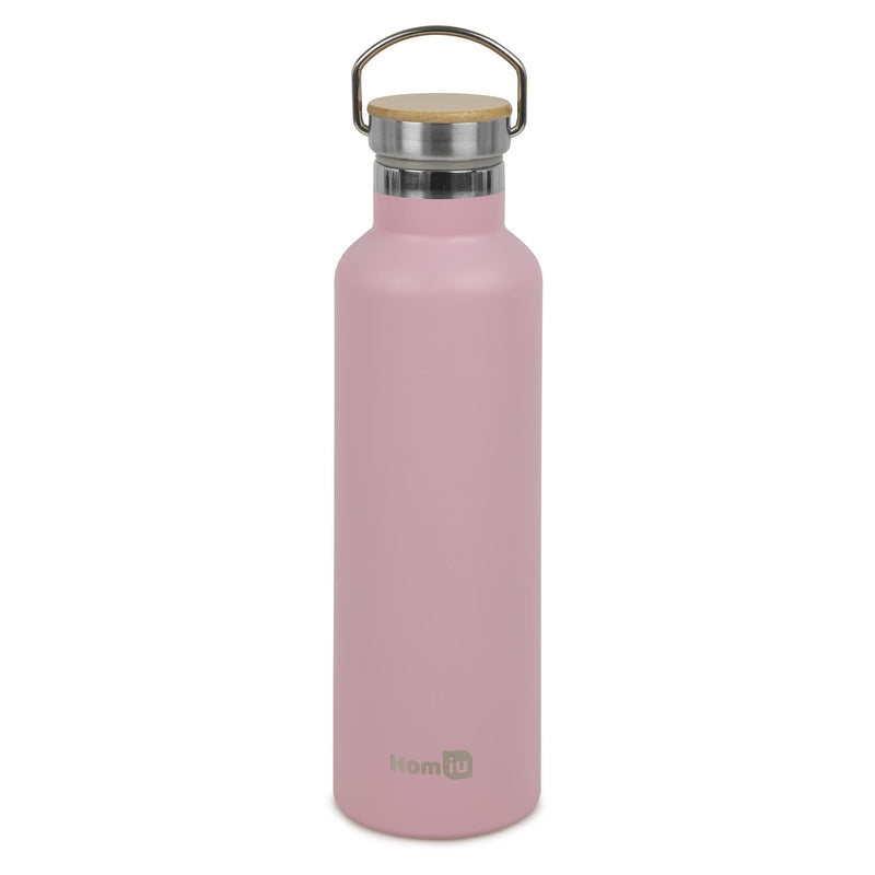 Homiu Water Bottle with Carrying Handle Insulated Double Walled Hot or Cold Stainless Steel Vacuum Flask Reusable (Pink, 750 ml)