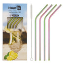 Homiu Stainless Steel Rainbow Straw Forever 4 Pack Includes Cleaning Brush