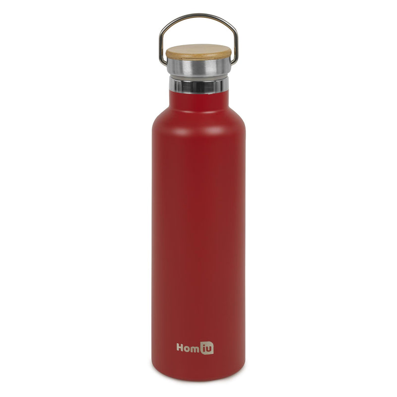 Homiu Water Bottle with Carrying Handle Insulated Double Walled Hot or Cold Stainless Steel Vacuum Flask Reusable (Red, 750 ml)